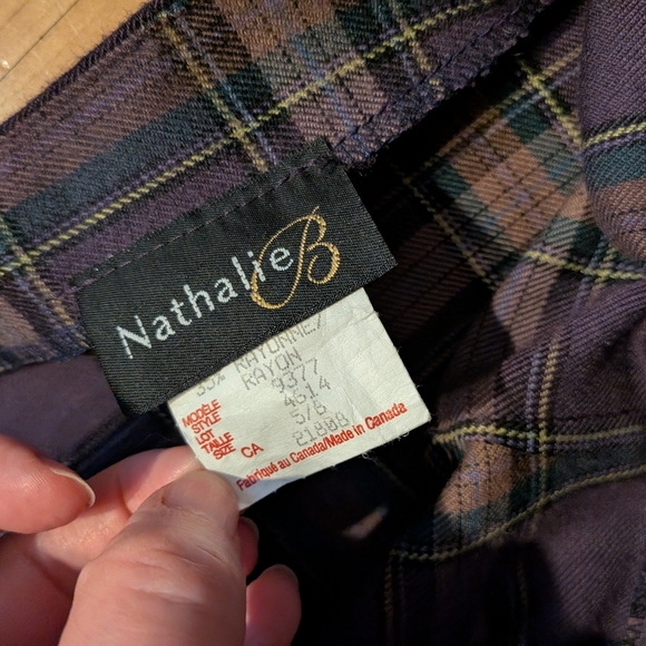 Vintage wrap plaid maxi skirt rayon purple brown small - Picture 6 of 9